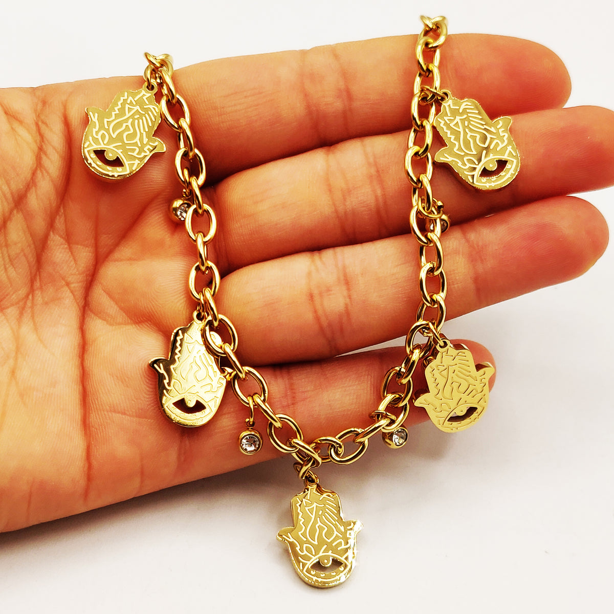 Bracelet Cheville Réglable Main De Fatma - Acier Inoxydable - Amulette Protection Porte-Bonheur - Cadeau