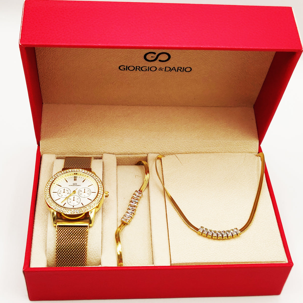 Coffret Montre Giorgio Dario 5604 avec Collier et Bracelet Trèfle