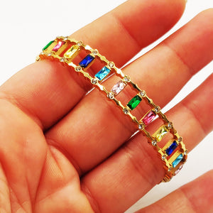 Bracelet Rigide Cristaux Rectangulaires Multicolores Luxe