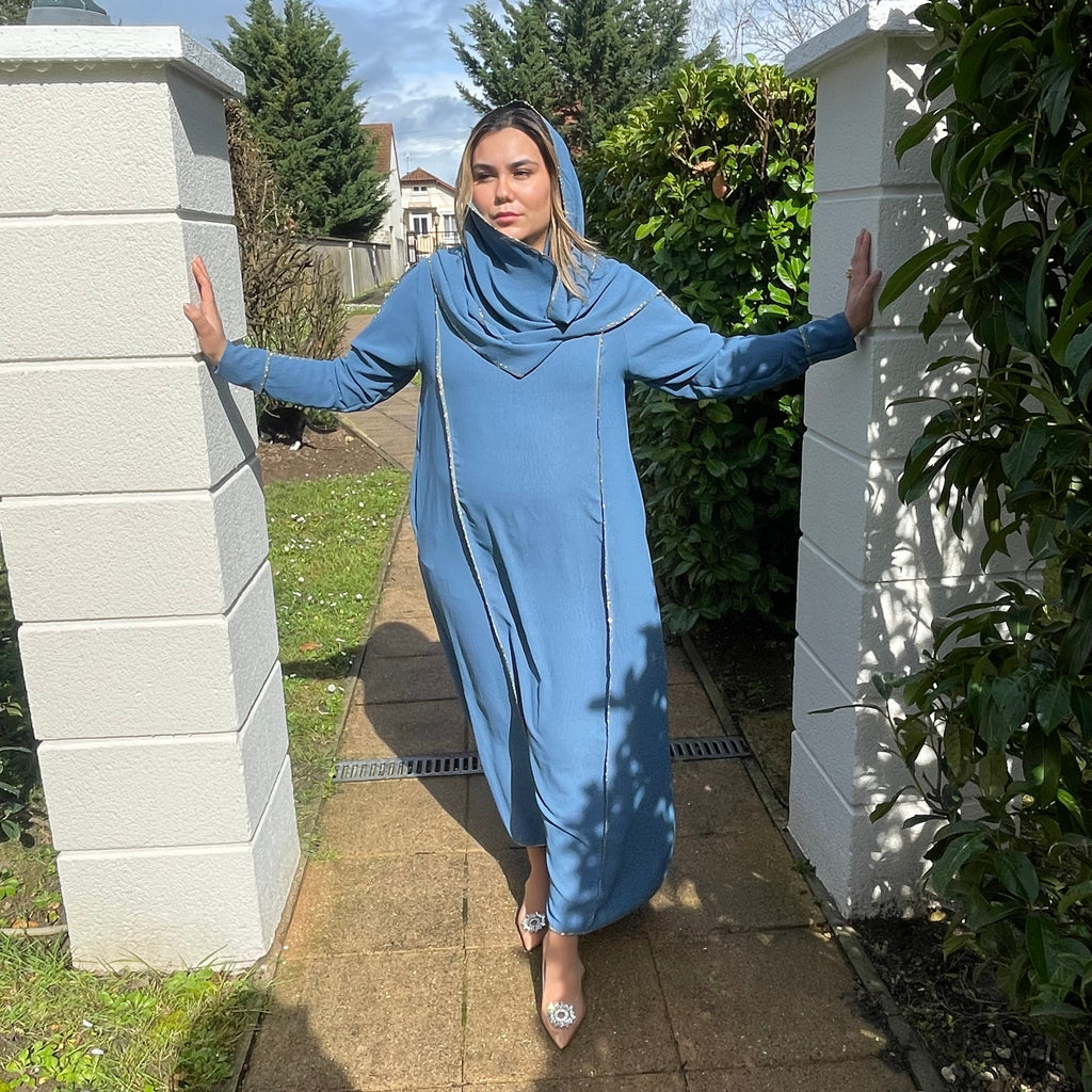 Abaya Hijab Intégré Bleu Jean