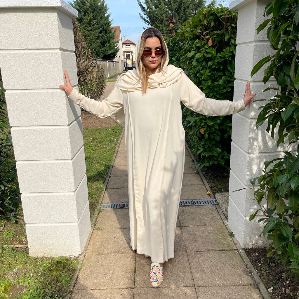 Abaya Hijab Intégré Blanc