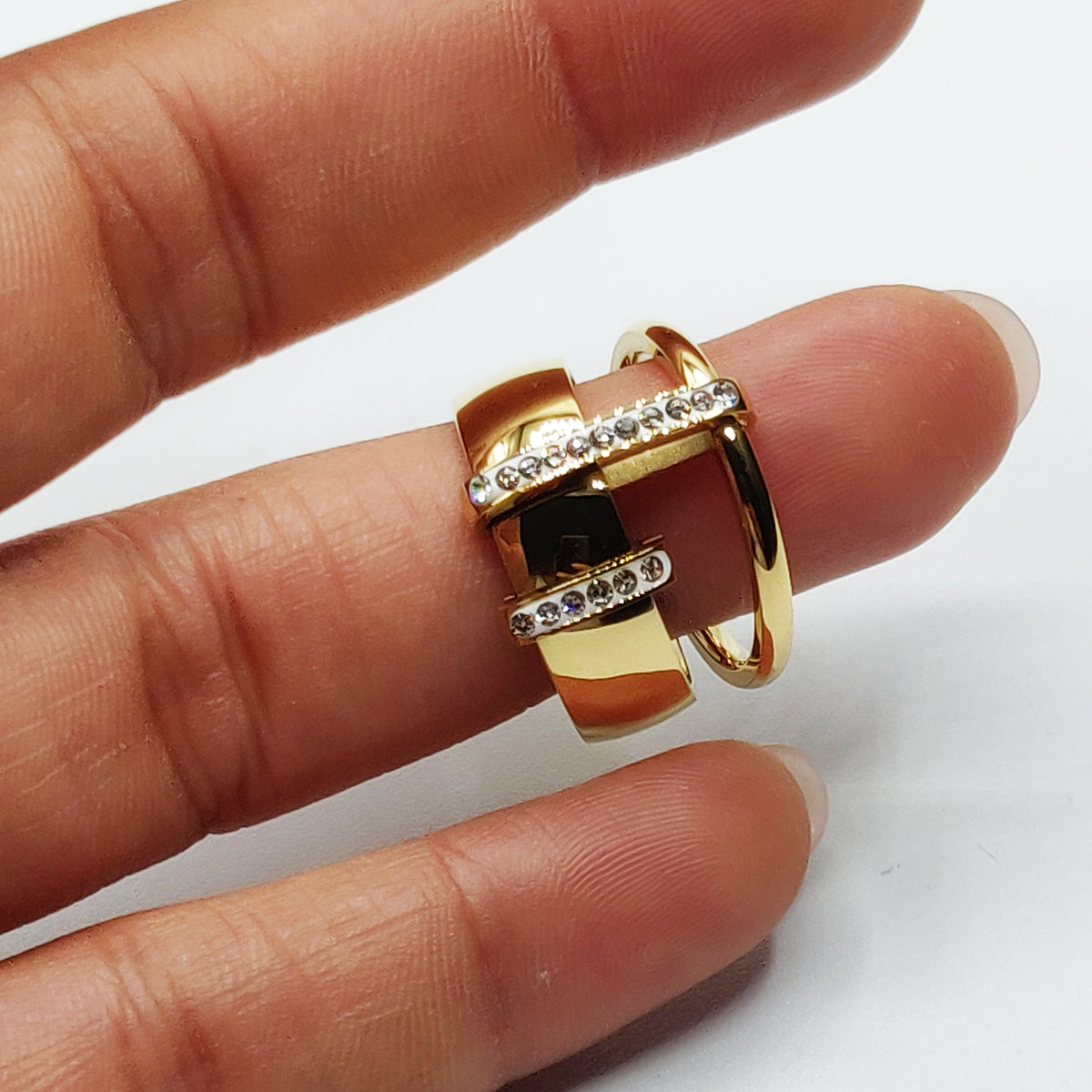 Bague Double Anneaux Relies Cristaux Hanan Channel