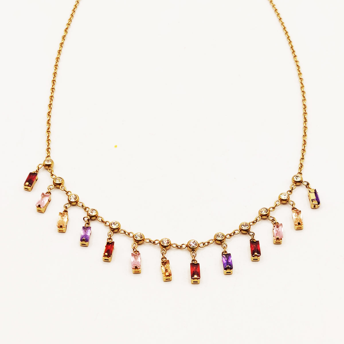 Collier Vintage Or Avec Cristaux Multicolores - Pendentif Cœur 553 | Bijou Femme Occasion Impeccable