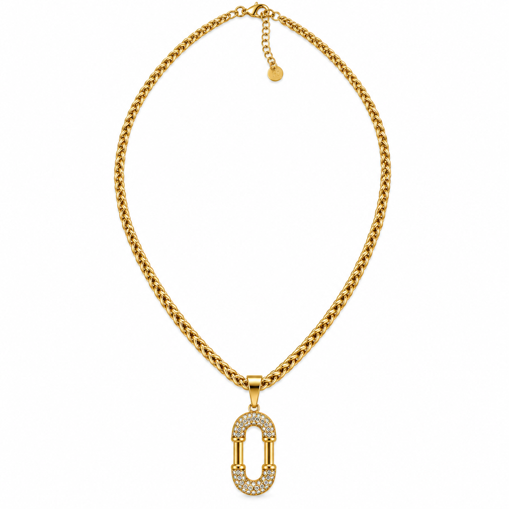 Collier Ovale Double U Cristaux Luxe