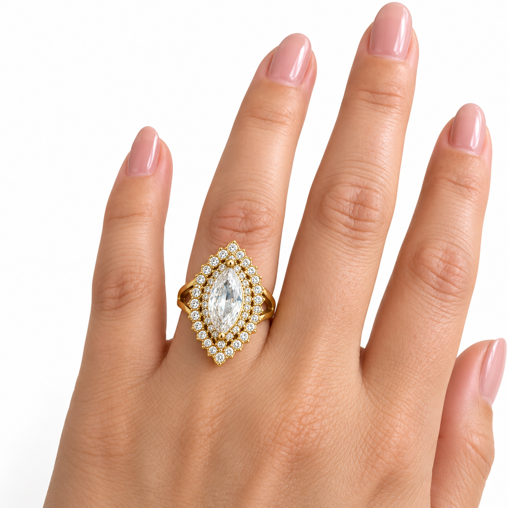 Bague Grand Cristal Ovale Double Tours Cristaux Luxe