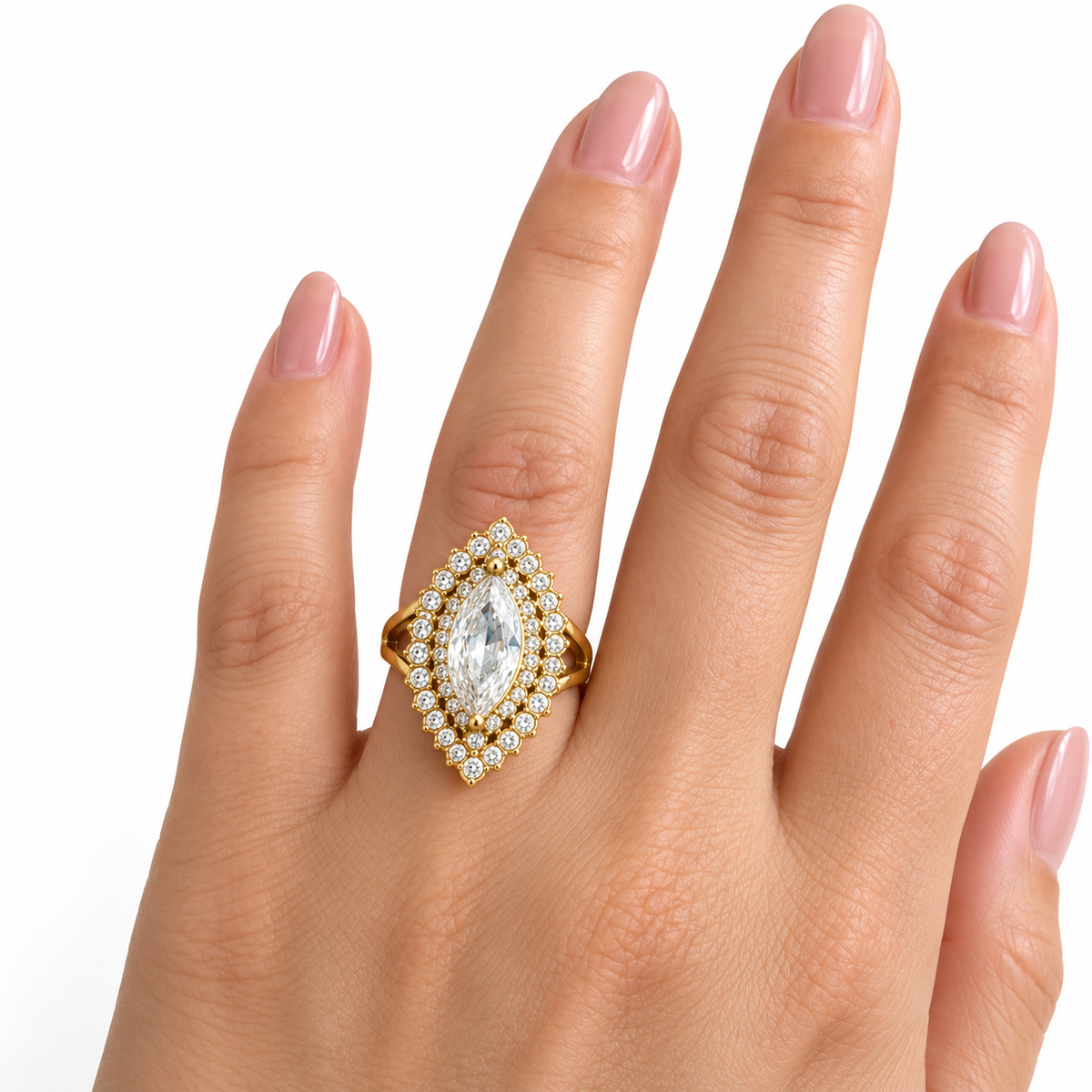 Bague Grand Cristal Ovale Double Tours Cristaux Luxe