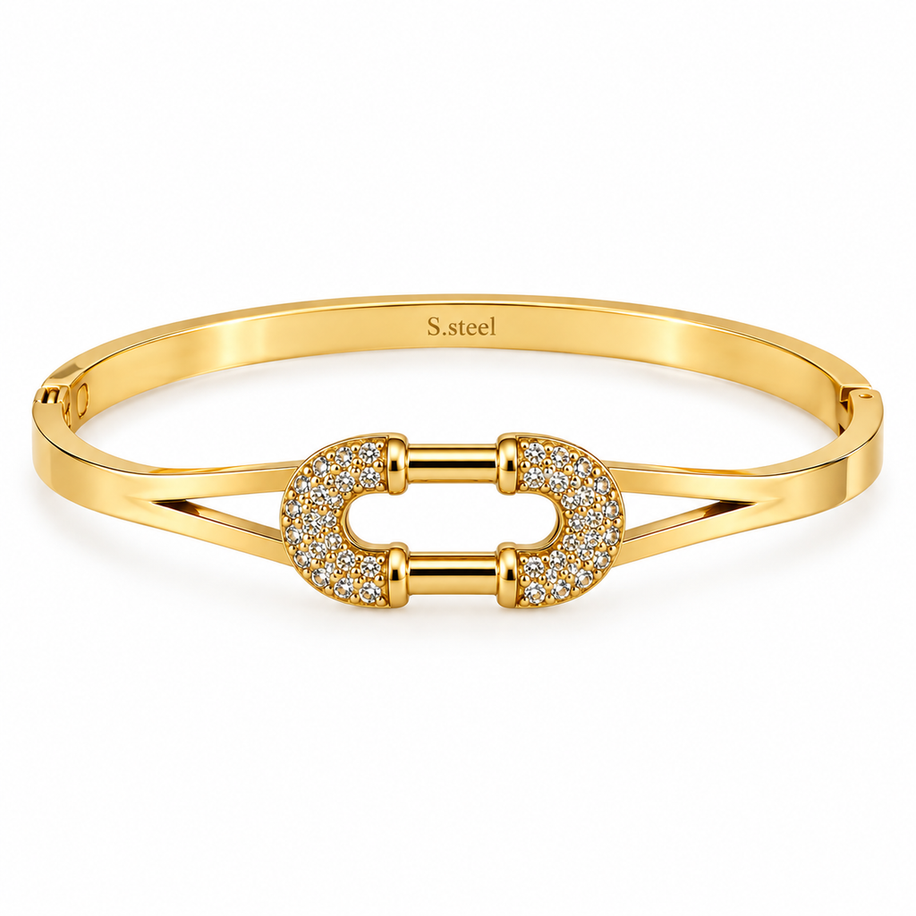 Bracelet Rigide Ovale Double U Cristaux Luxe