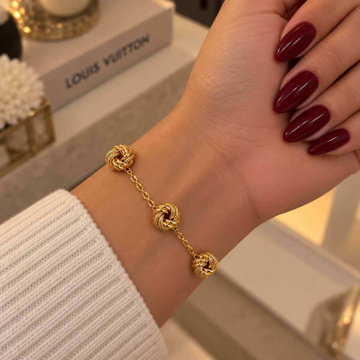 Bracelet Triple Boules de Noeuds Luxe