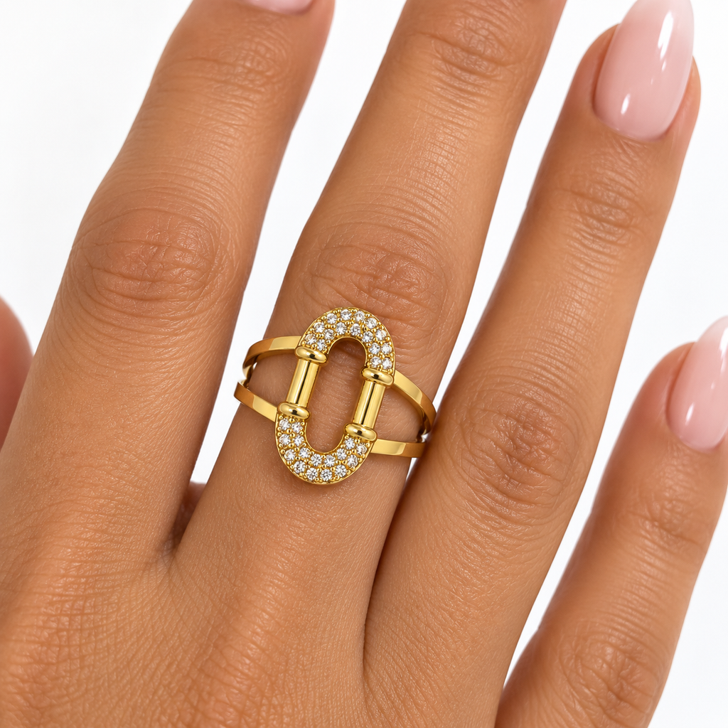 Bague Ovale Double U Cristaux Luxe