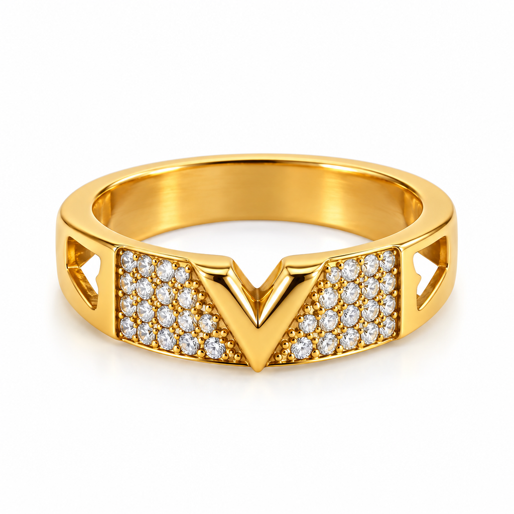 Bague V Ligne Cristaux Luxe