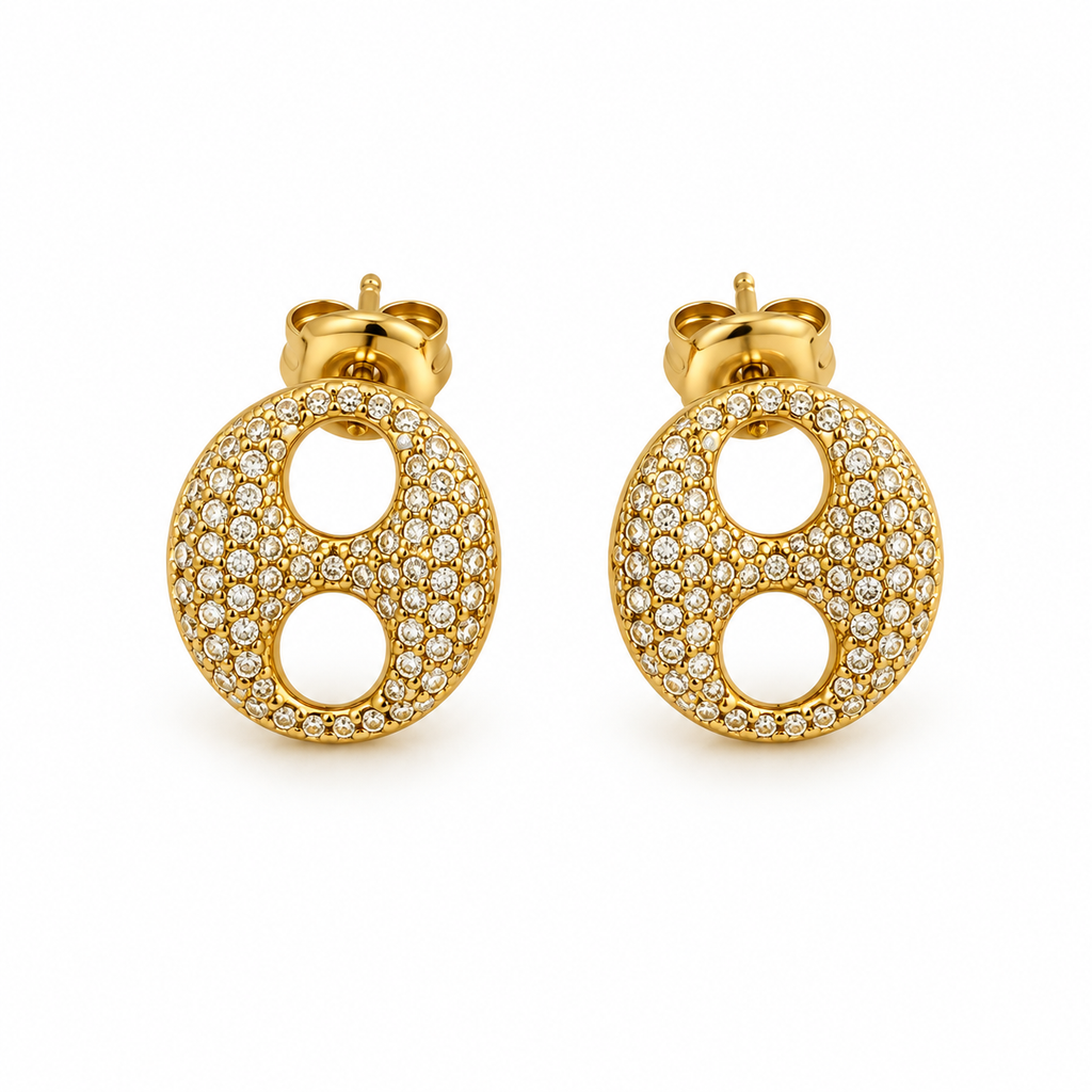 Boucles d'oreilles Graines de Café Plates Dorées et Cristaux Luxe