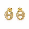 Boucles d'oreilles Graines de Café Plates Dorées et Cristaux Luxe