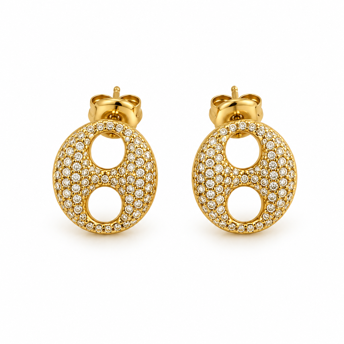 Boucles d'oreilles Graines de Café Plates Dorées et Cristaux Luxe