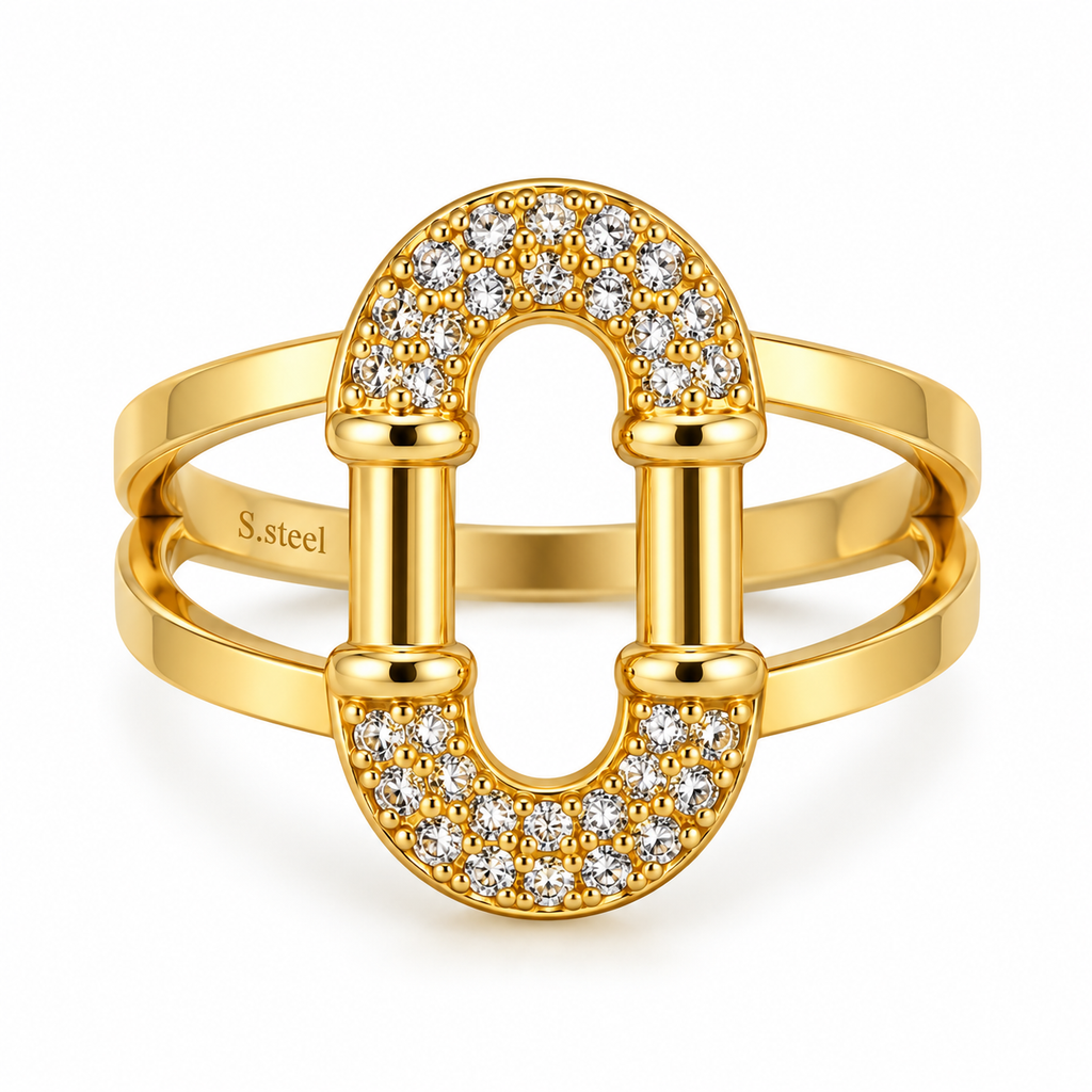 Bague Ovale Double U Cristaux Luxe