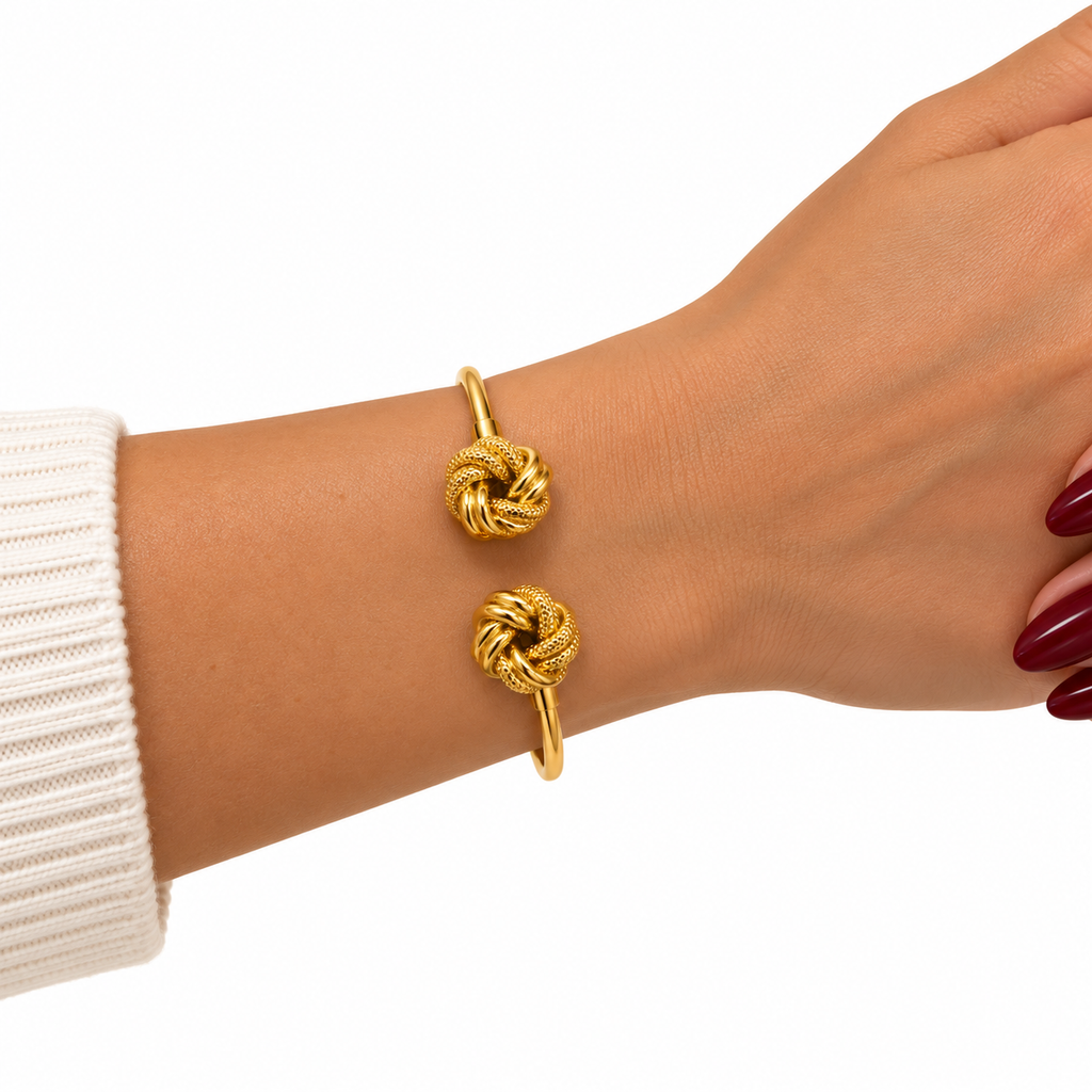 Bracelet Rigide Double Boules de Noeuds Luxe