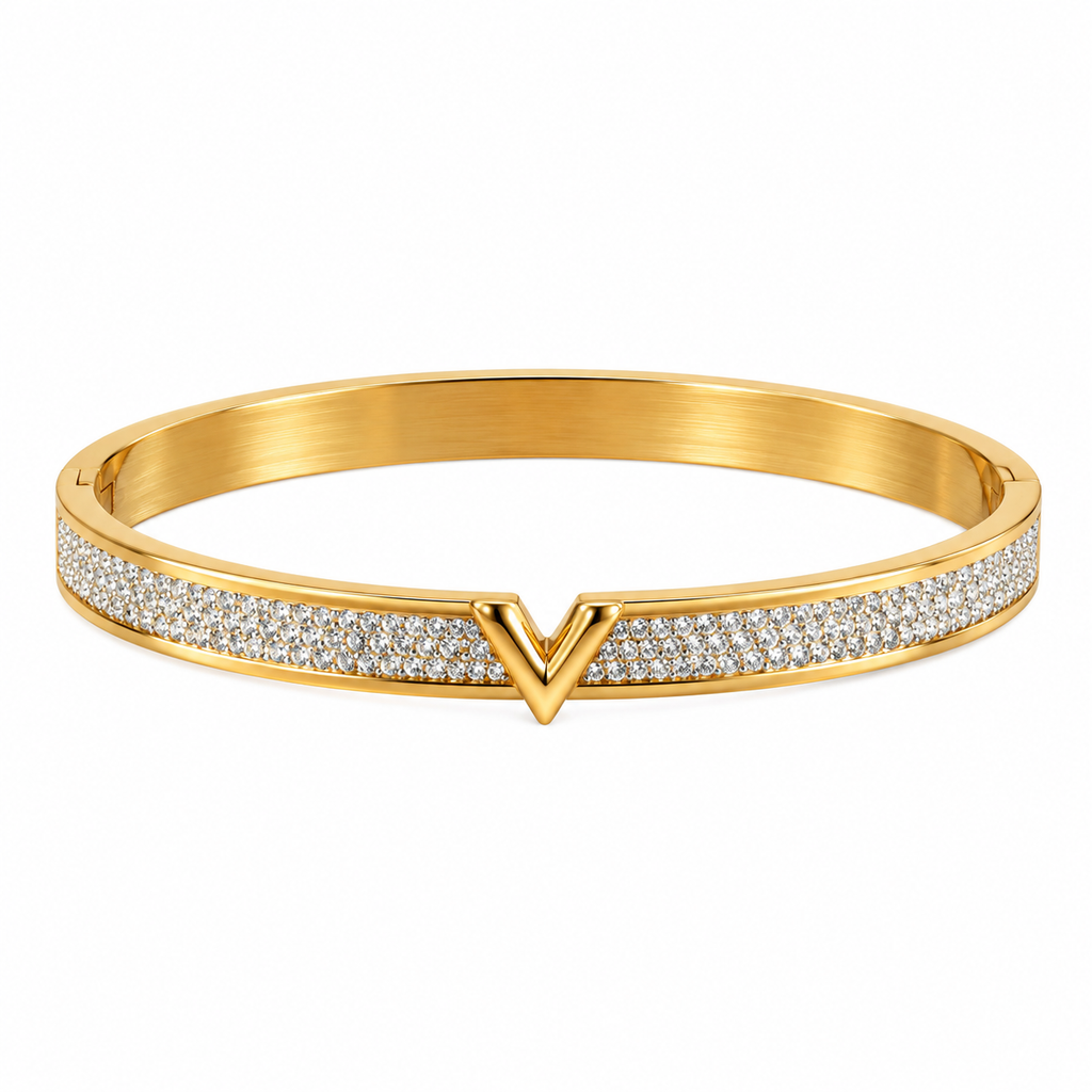 Bracelet Rigide V Ligne Cristaux Luxe