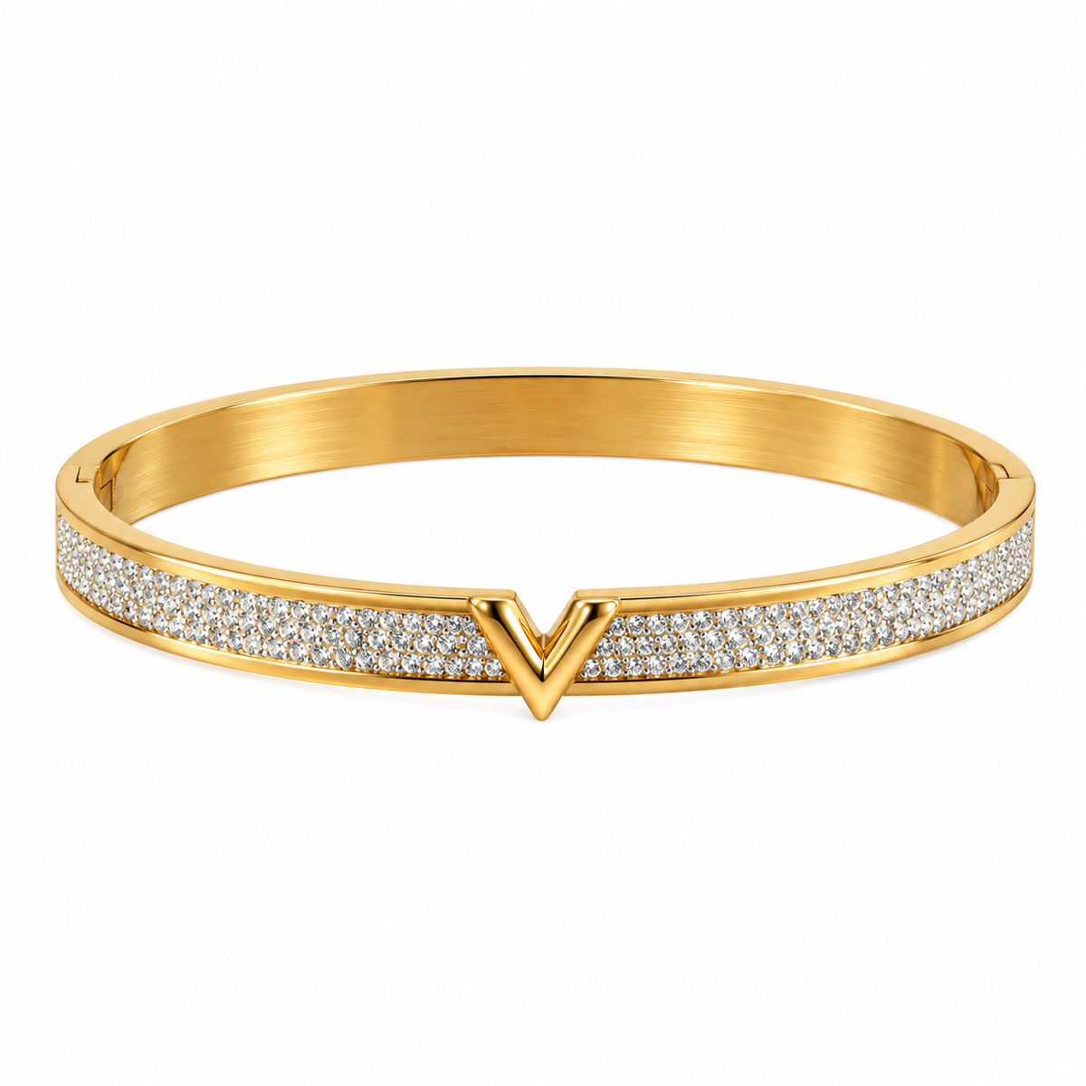 Bracelet Rigide V Ligne Cristaux Luxe