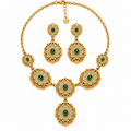 Ensemble Collier et Boucles d'oreilles Rosaces Orientales Pierres Vertes Luxe