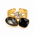 Bague Cristaux Goutte Grise et Carré Noir Luxe