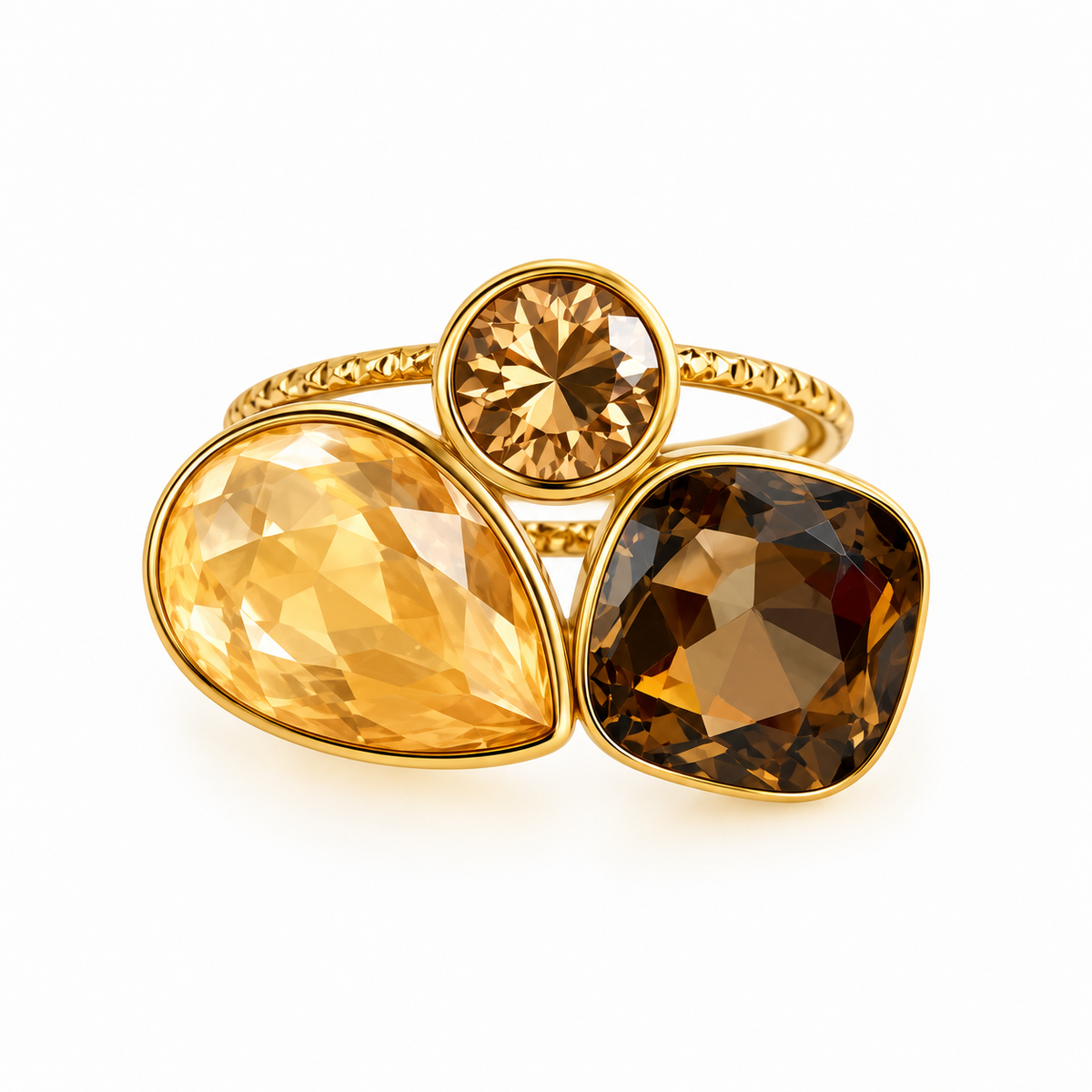 Bague Cristaux Goutte et Carré Nuances de Marron Luxe