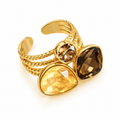Bague Cristaux Goutte et Carré Nuances de Marron Luxe
