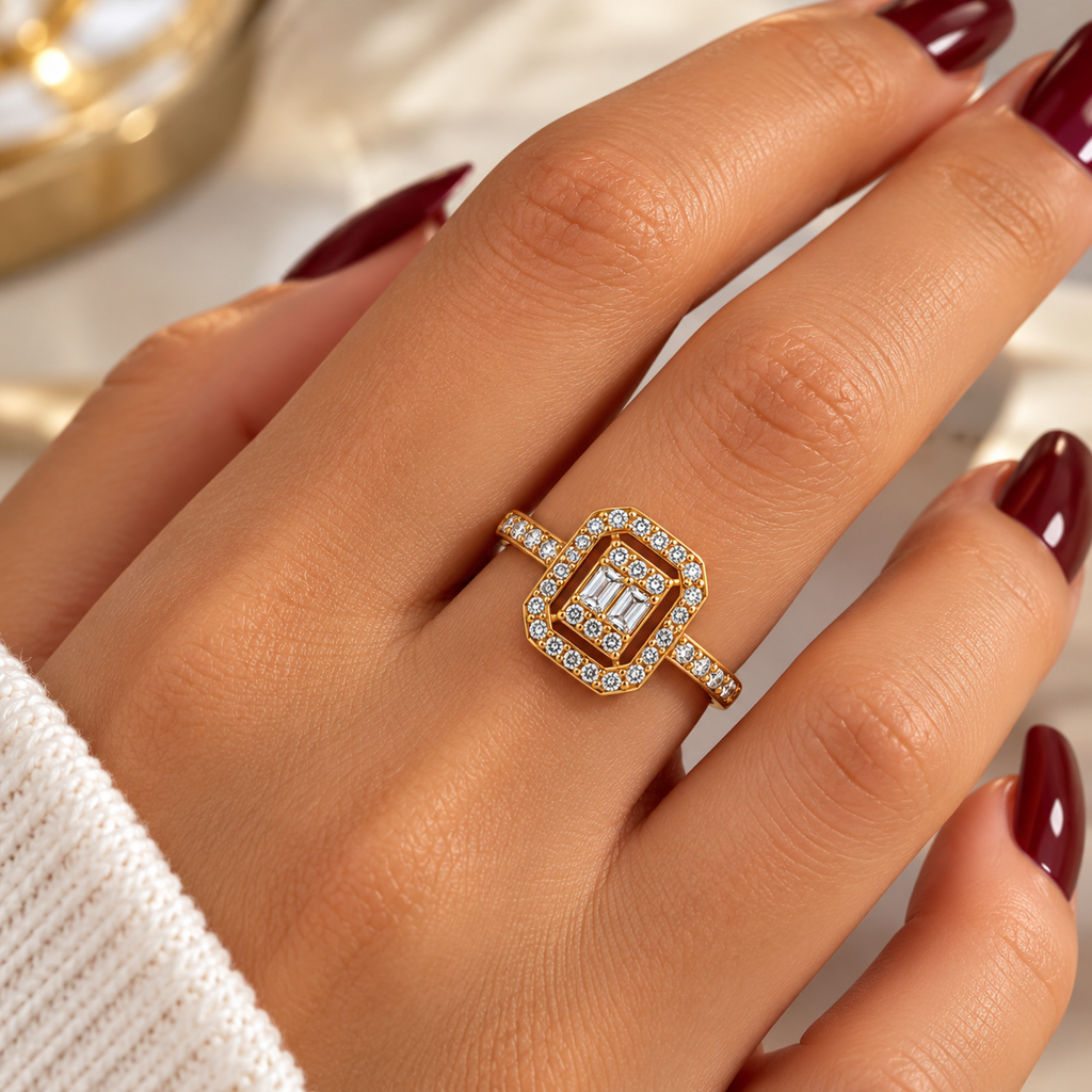 Bague Cristaux Rectangles Tour Cristaux Luxe