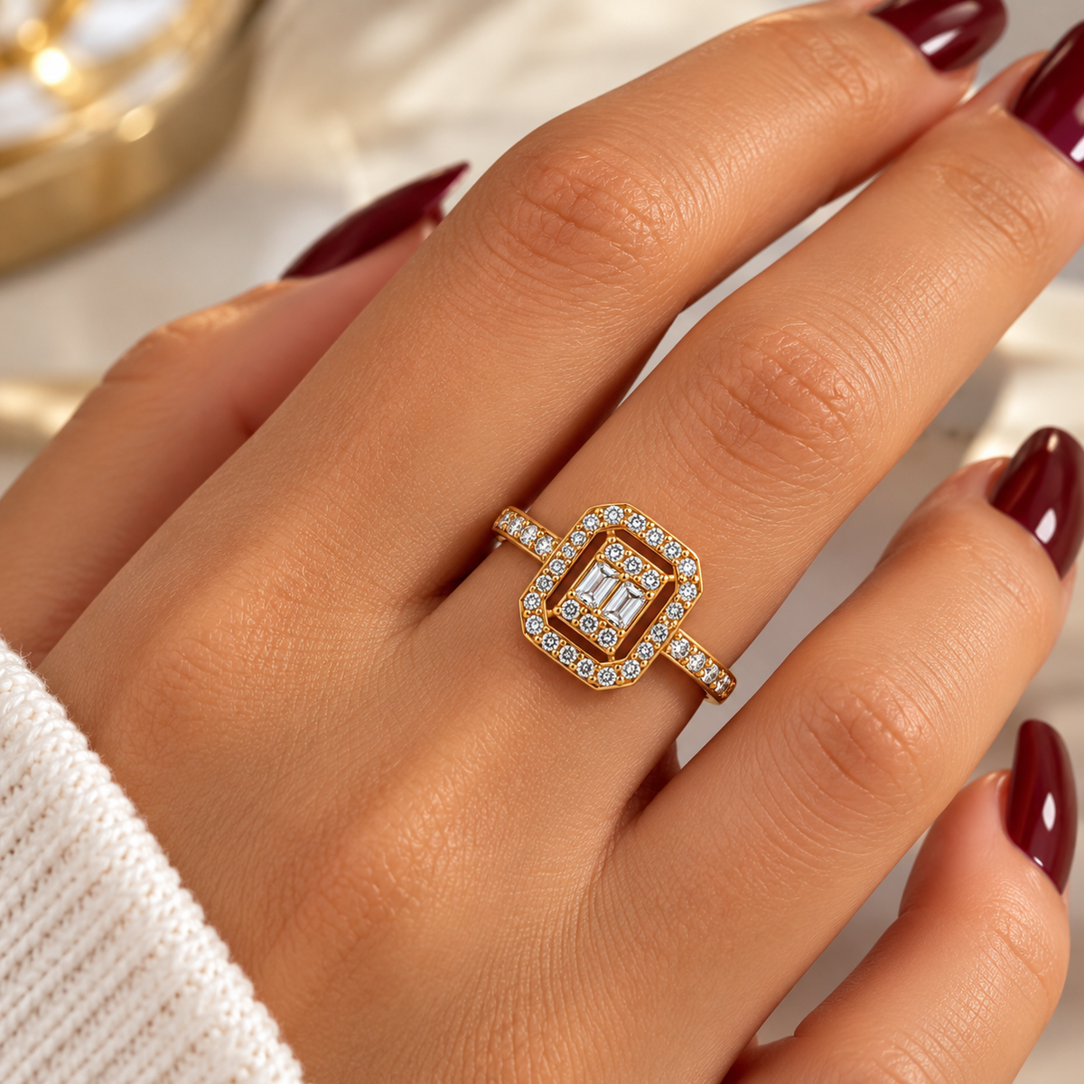 Bague Cristaux Rectangles Tour Cristaux Luxe