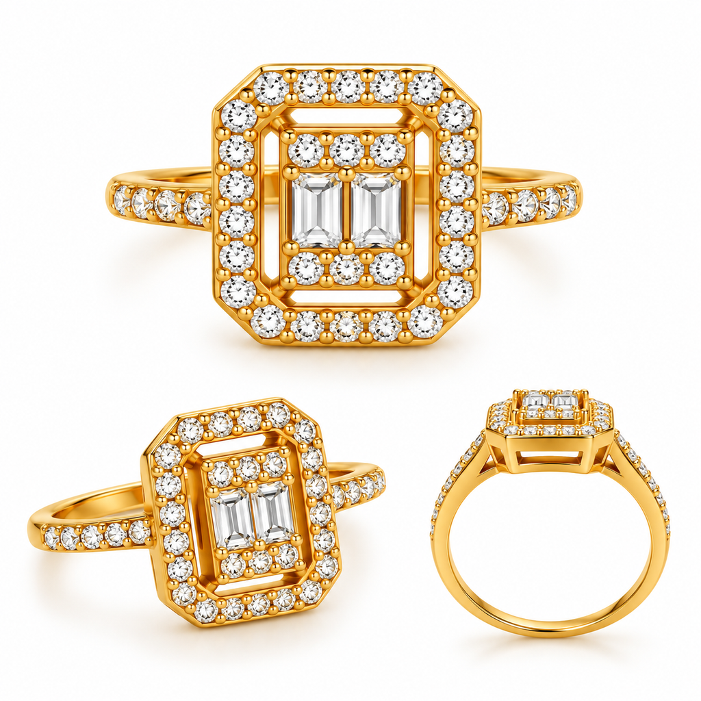 Bague Cristaux Rectangles Tour Cristaux Luxe