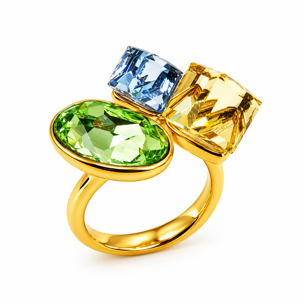 Bague Cristaux Vert, Bleu et Jaune Luxe