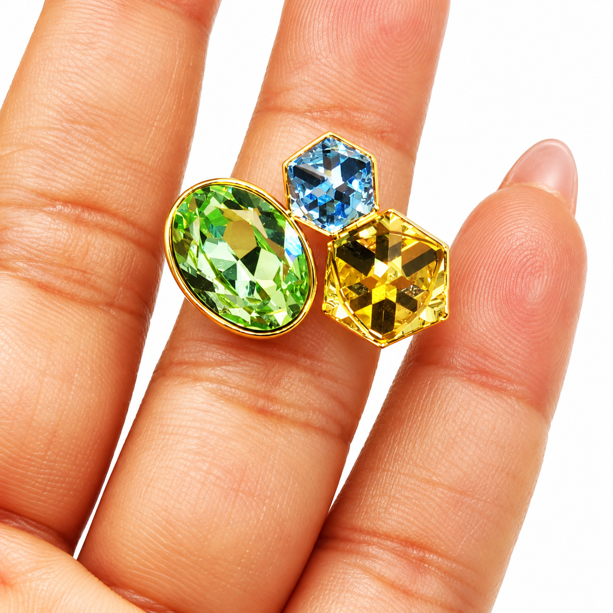 Bague Cristaux Vert, Bleu et Jaune Luxe