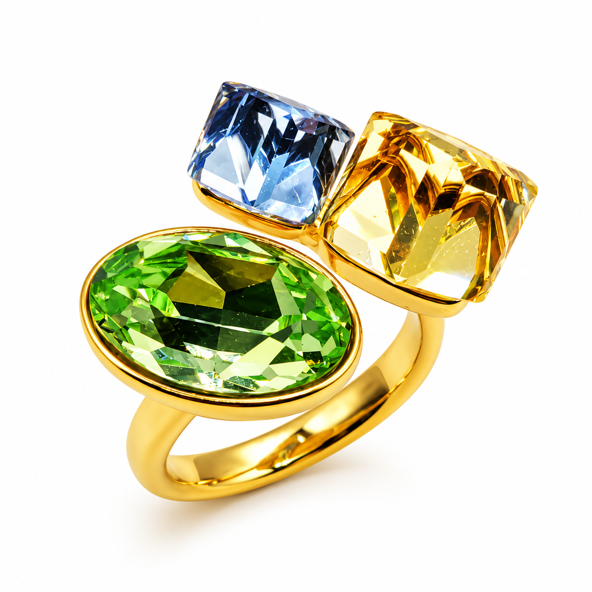 Bague Cristaux Vert, Bleu et Jaune Luxe