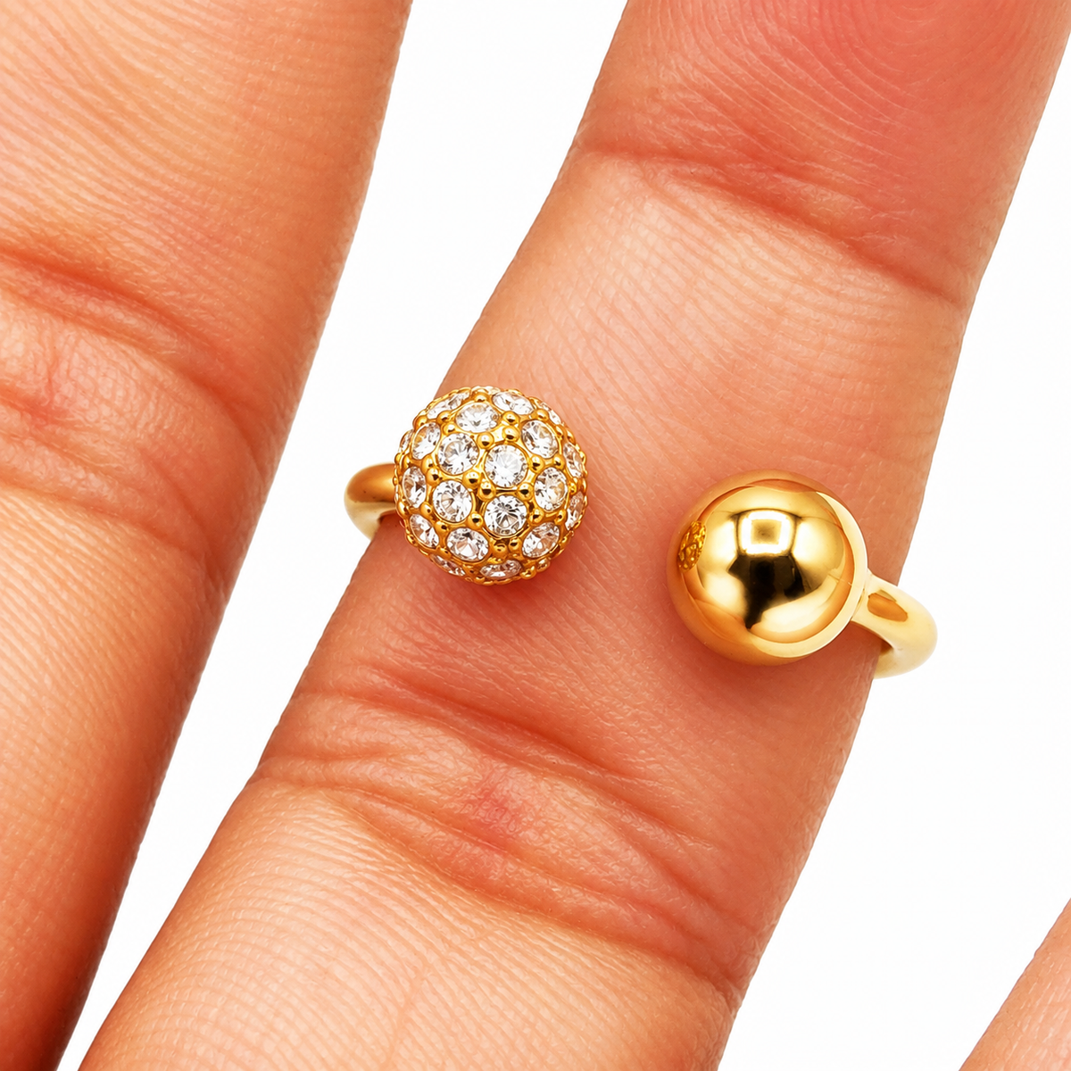 Bague Double Boules Dorée et Cristaux Luxe
