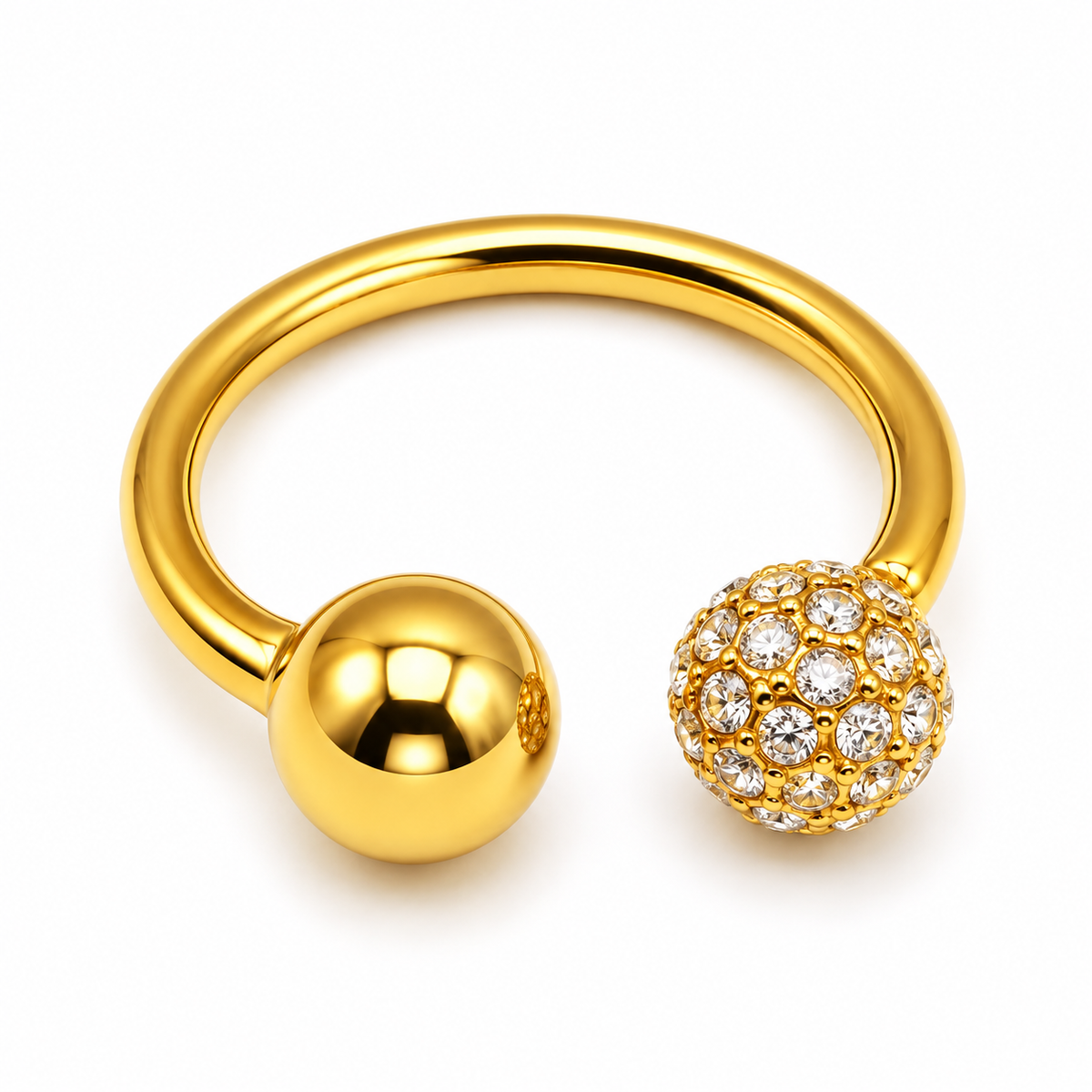 Bague Double Boules Dorée et Cristaux Luxe