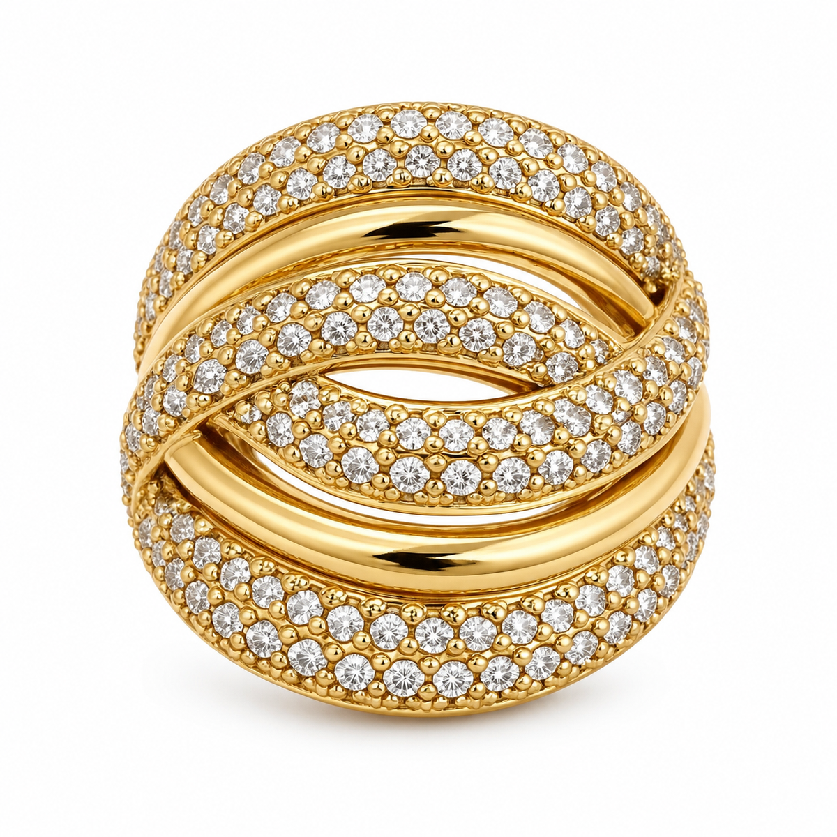 Bague Double Lignes Cristaux et Dorées Luxe