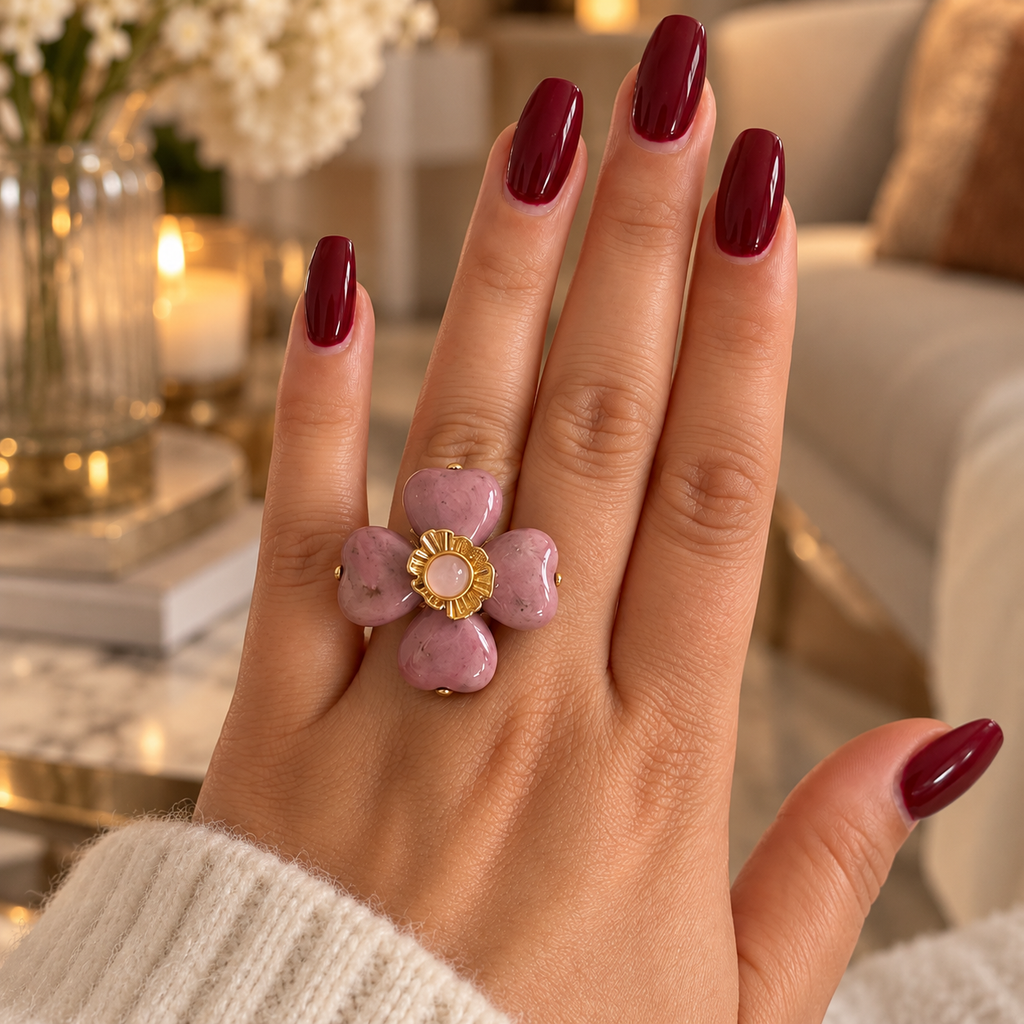 Bague Fleur Multi Coeurs Roses Luxe