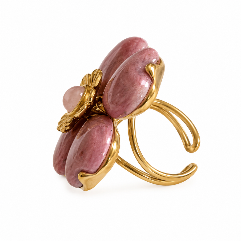 Bague Fleur Multi Coeurs Roses Luxe