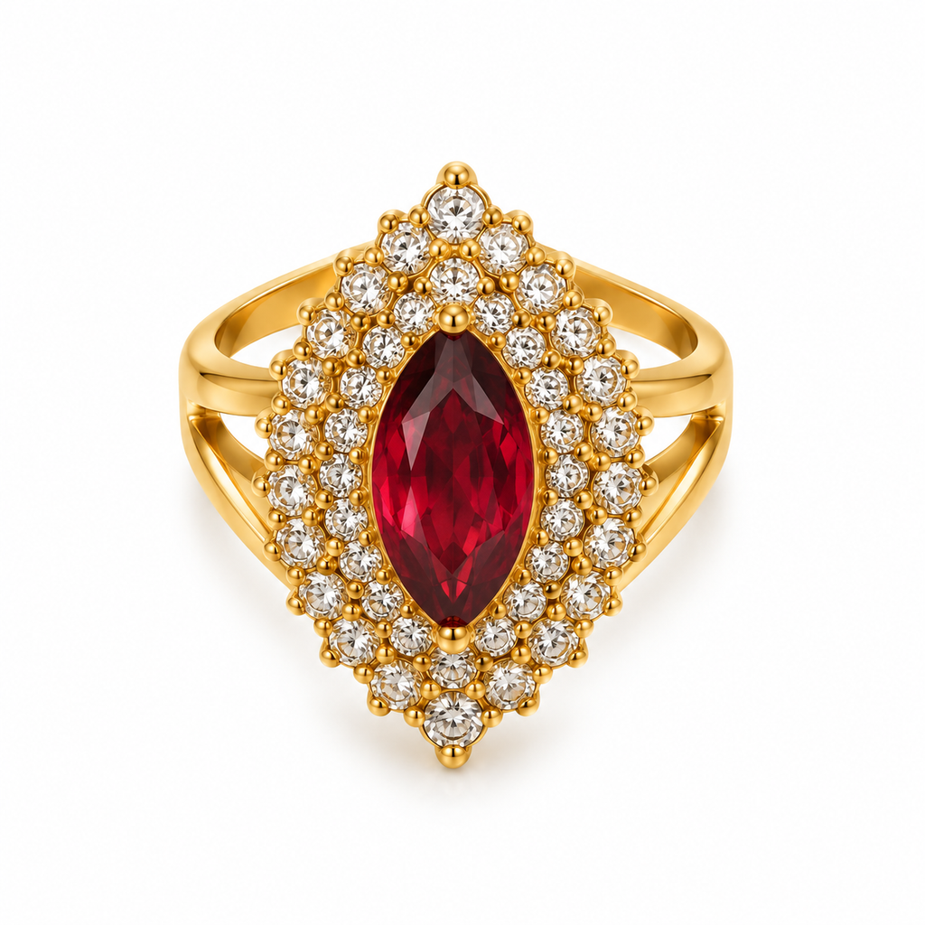 Bague Grand Cristal Ovale Rouge Tour Cristaux Luxe
