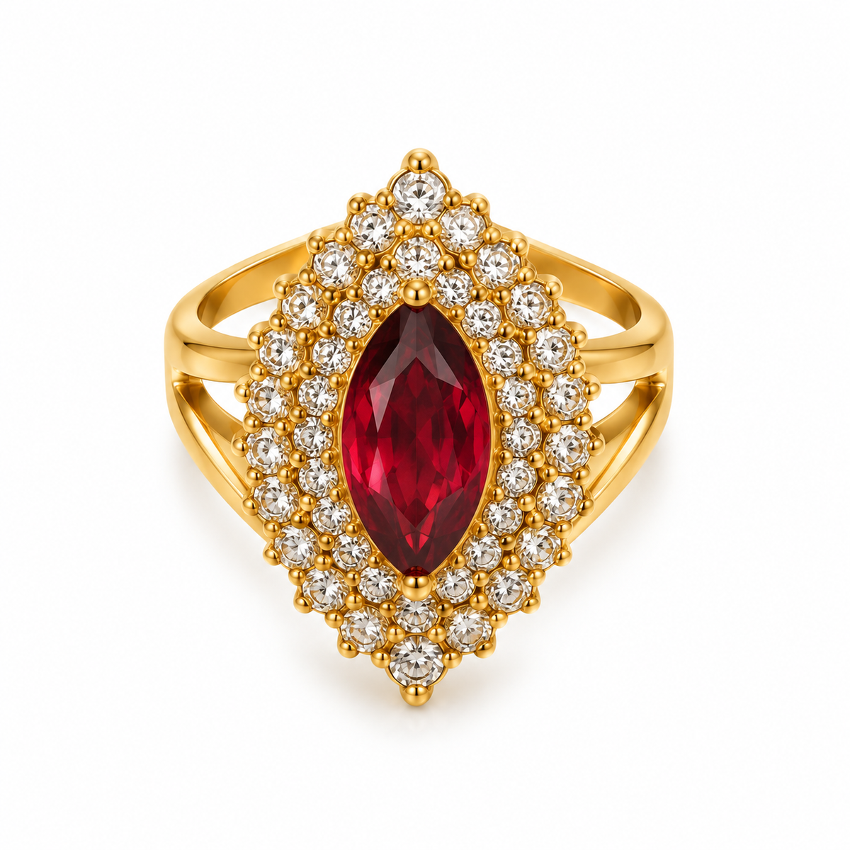 Bague Grand Cristal Ovale Rouge Tour Cristaux Luxe