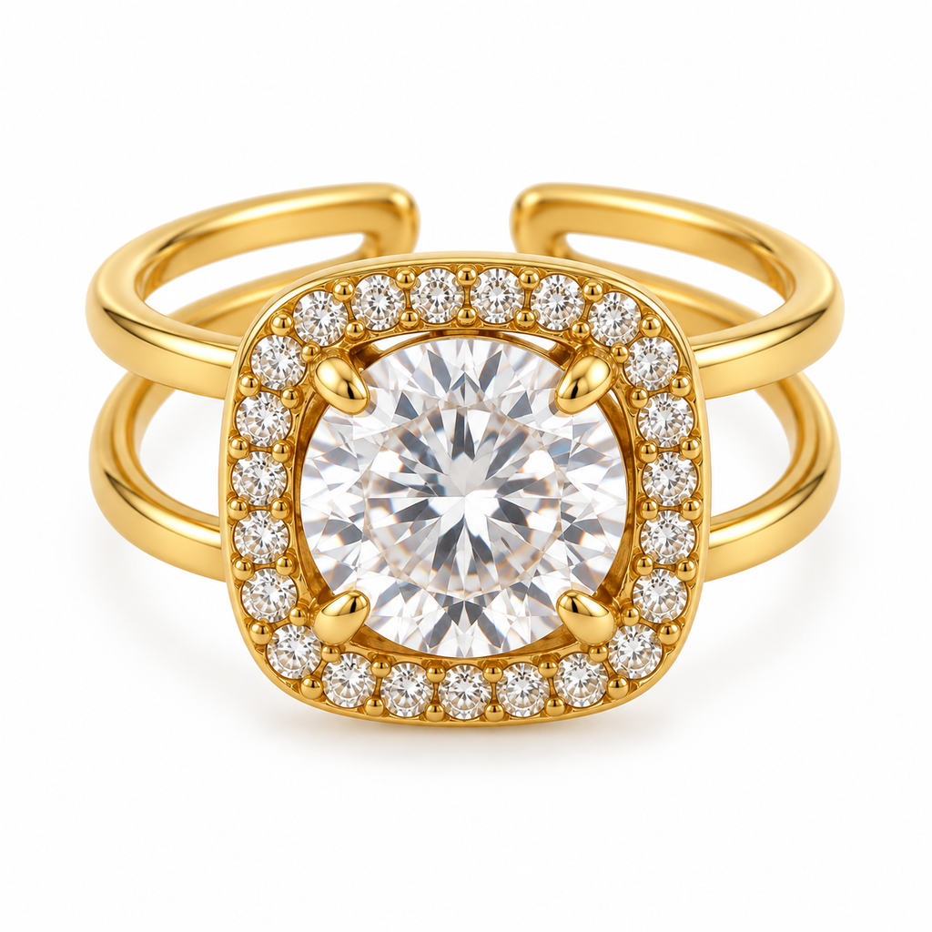 Bague Grand Cristal Rond Tour Carré Cristaux Luxe