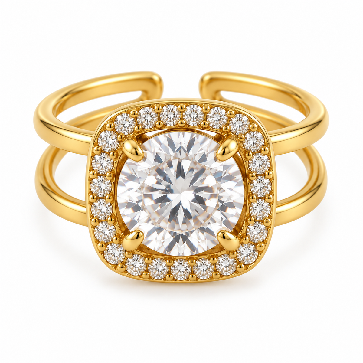 Bague Grand Cristal Rond Tour Carré Cristaux Luxe