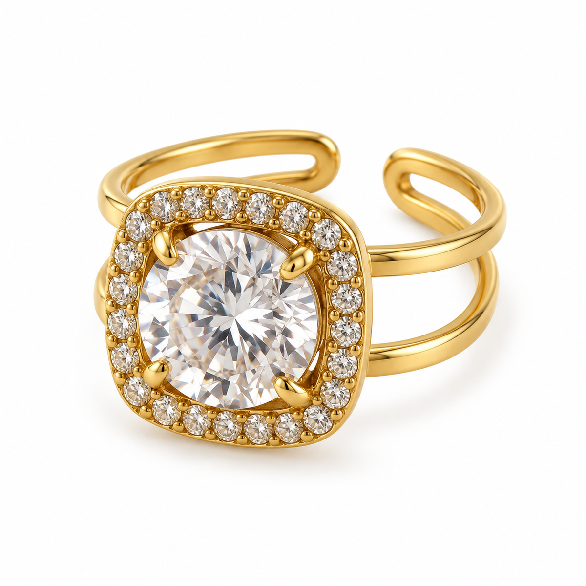 Bague Grand Cristal Rond Tour Carré Cristaux Luxe