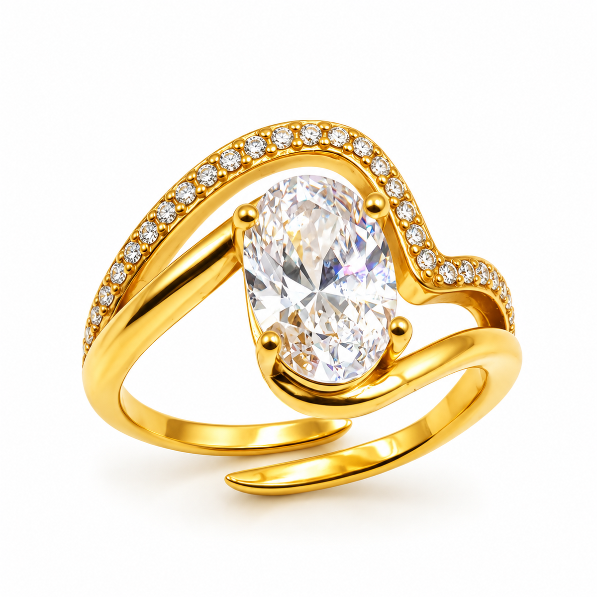 Bague Grand Cristal Vague Cristaux Luxe