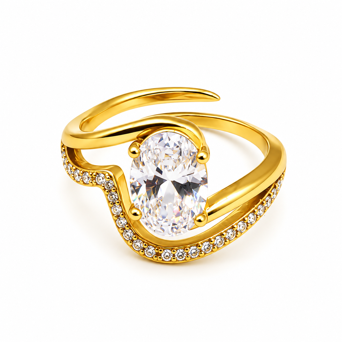 Bague Grand Cristal Vague Cristaux Luxe