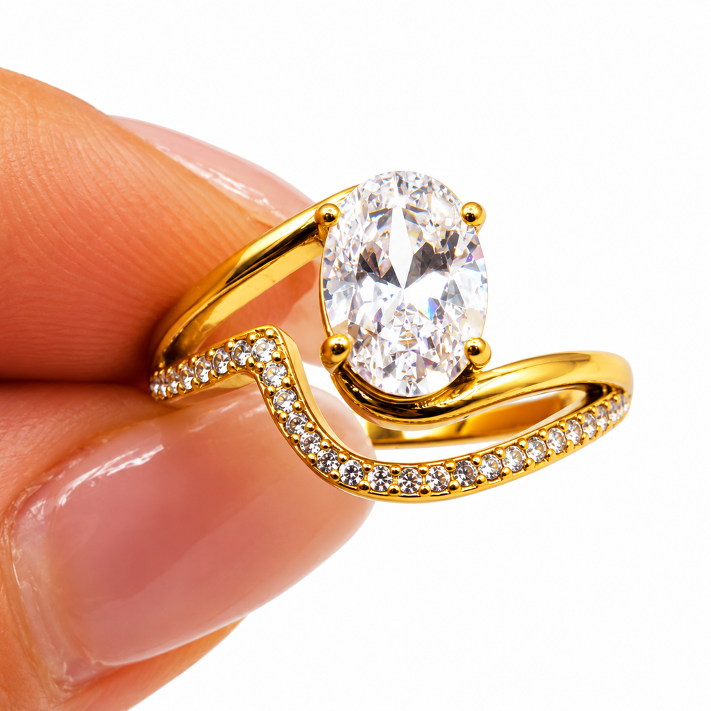Bague Grand Cristal Vague Cristaux Luxe
