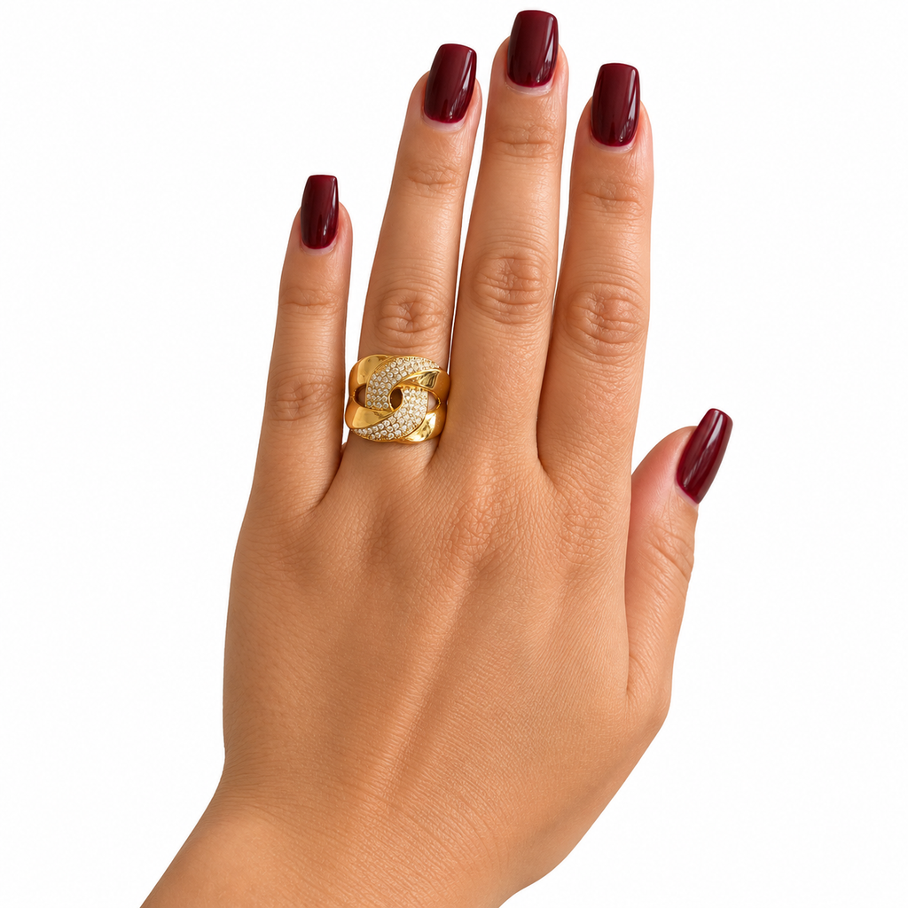 Bague Maillons Entrelacés Cristaux Luxe