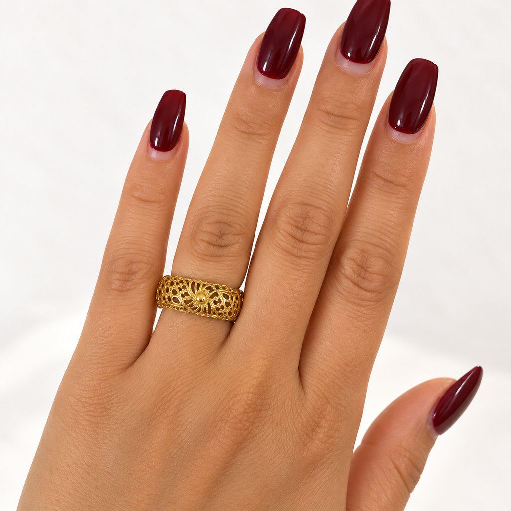 Bague Motifs Orientaux Boules Dorées Luxe