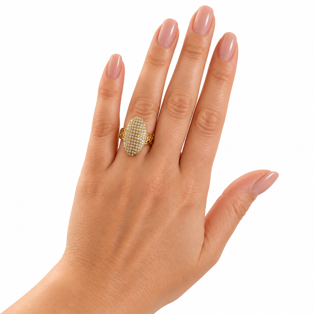 Bague Motifs Orientaux Grand Ovale Cristaux Luxe