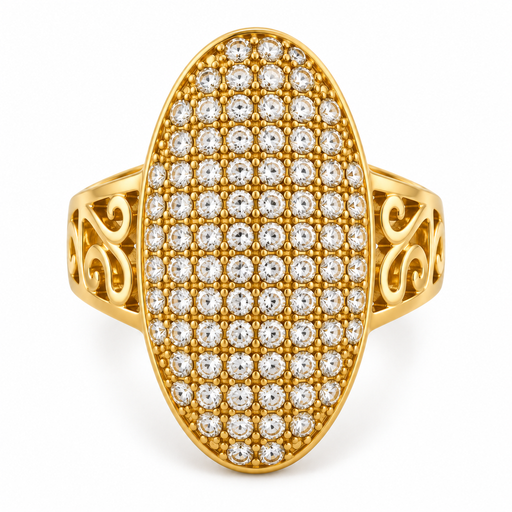 Bague Motifs Orientaux Grand Ovale Cristaux Luxe