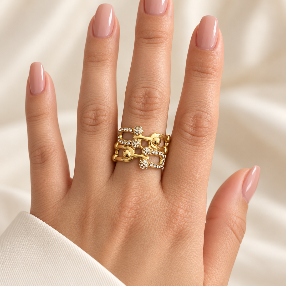 Bague T Luxe Dorés et Cristaux