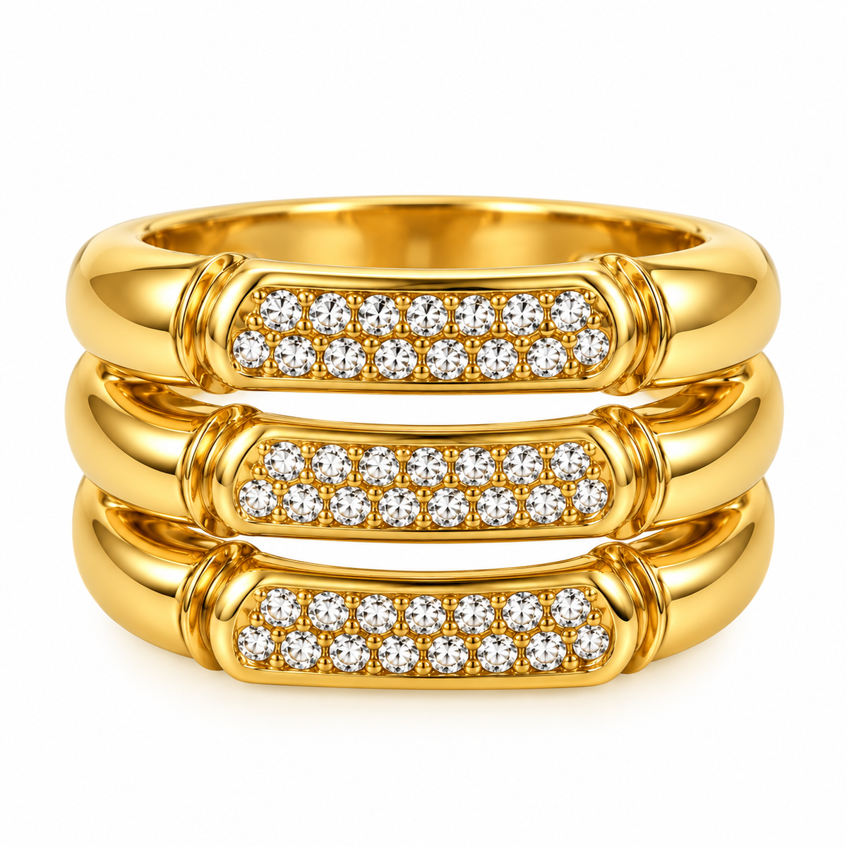Bague Triple Barres Cristaux Luxe